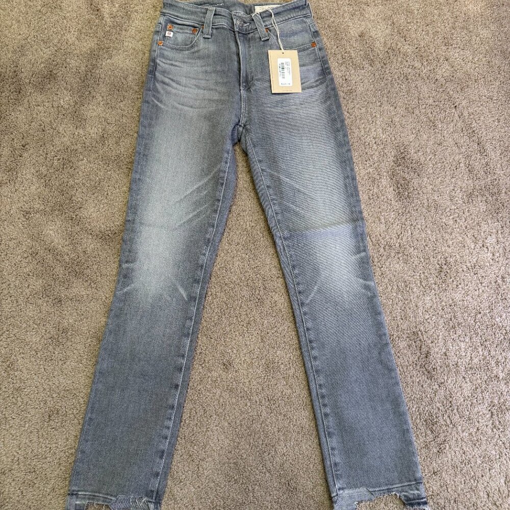 AG Adriano Goldschmied Mari High Rise Straight Crop Jean Chewed Hem Grey 23 NWT